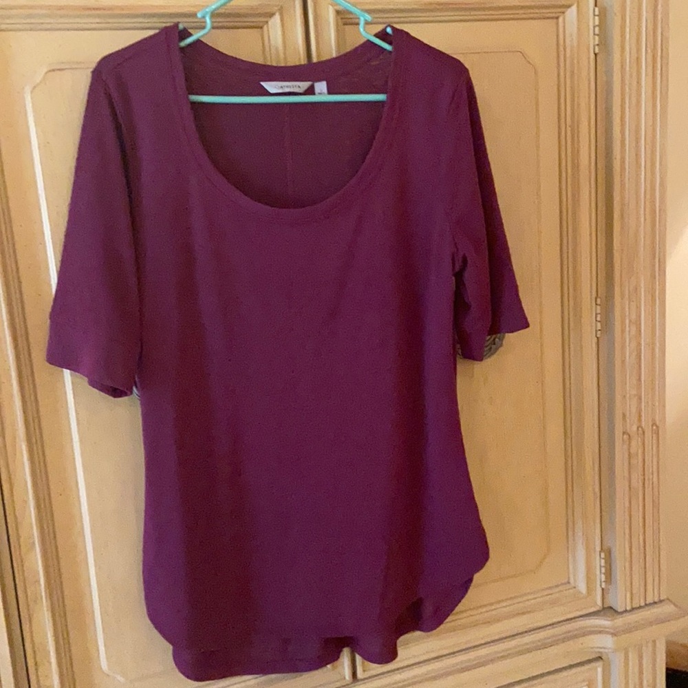 Athleta Breezy top. So comfortable. Hides the derrière.